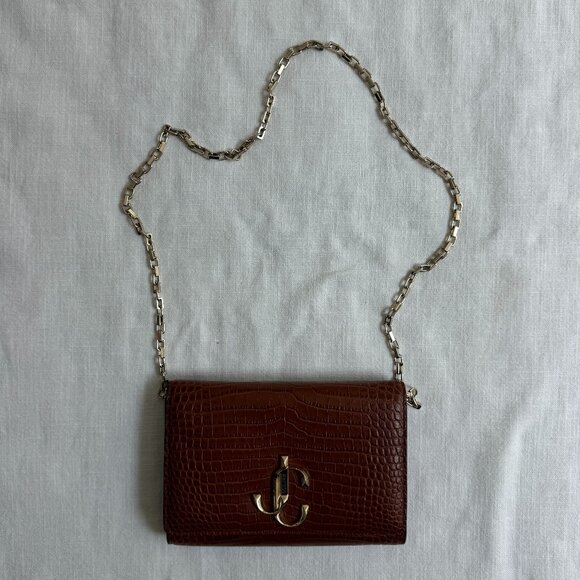 Jimmy Choo Croc-Embossed Leather Bag, Brown - Picture 6 of 7